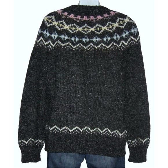 Idioms Sweater Vintage 90's Wool Blend Cardigan Fair Isle Ski Gray Pink Cottage - Picture 8 of 15